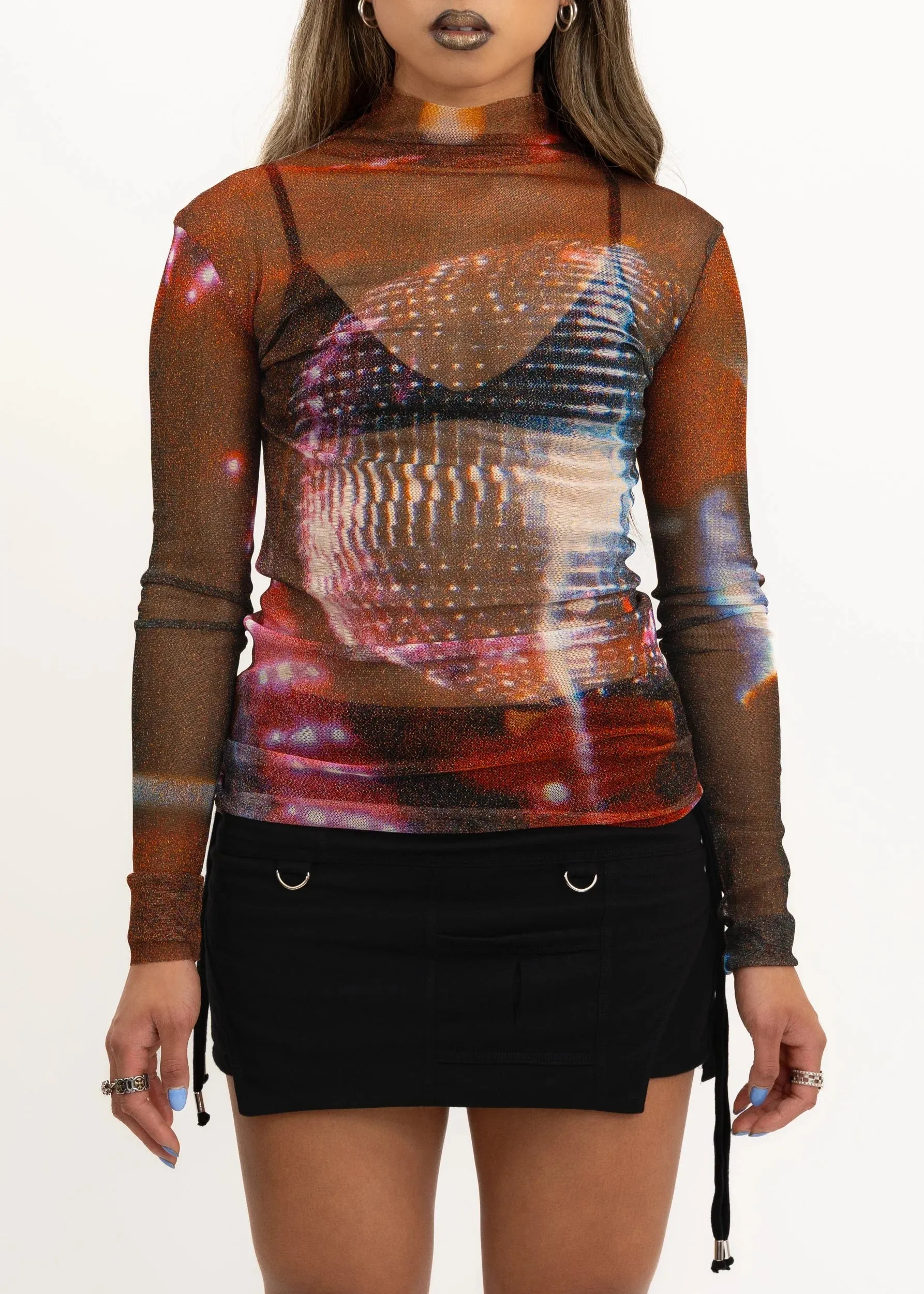 1999 Mirror Ball print silk mesh top *BB exclusive recut*