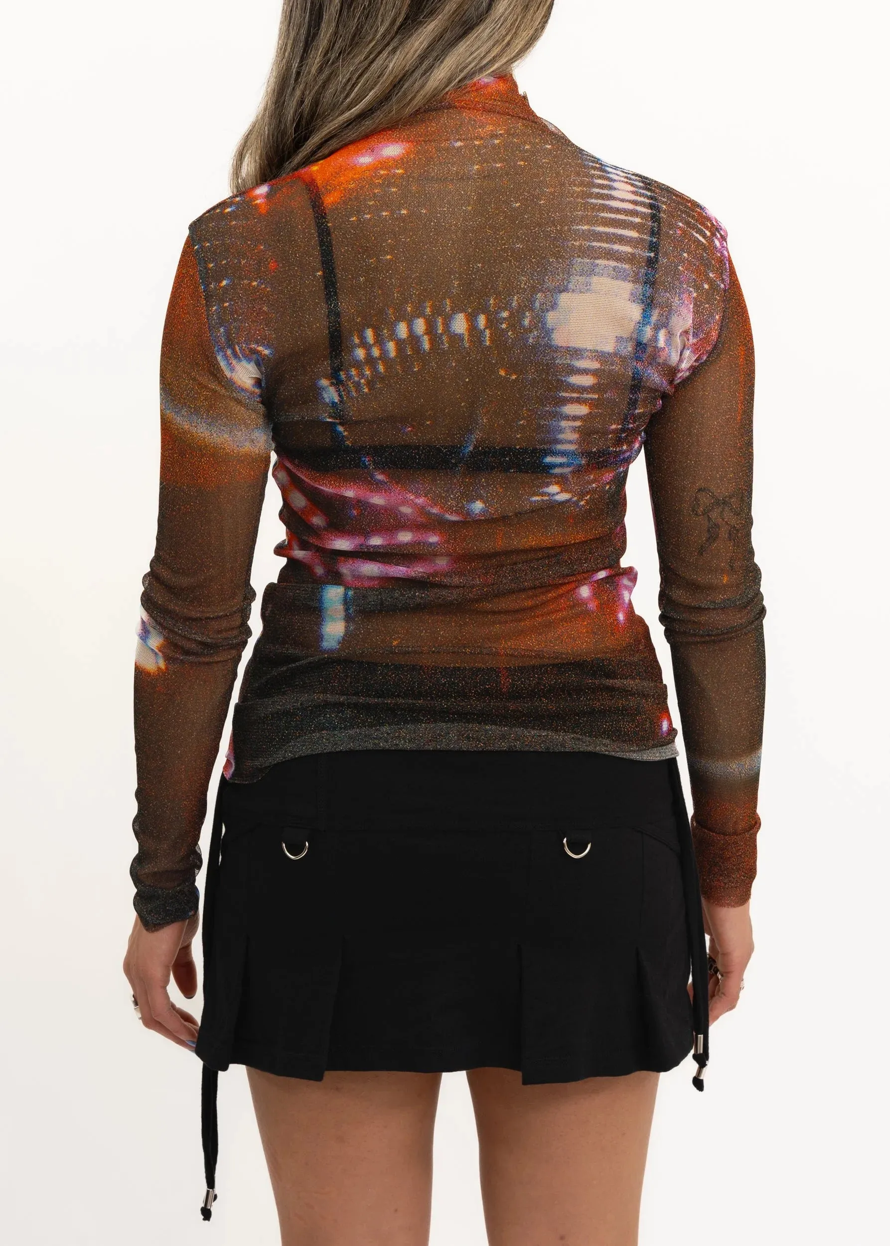 1999 Mirror Ball print silk mesh top *BB exclusive recut*