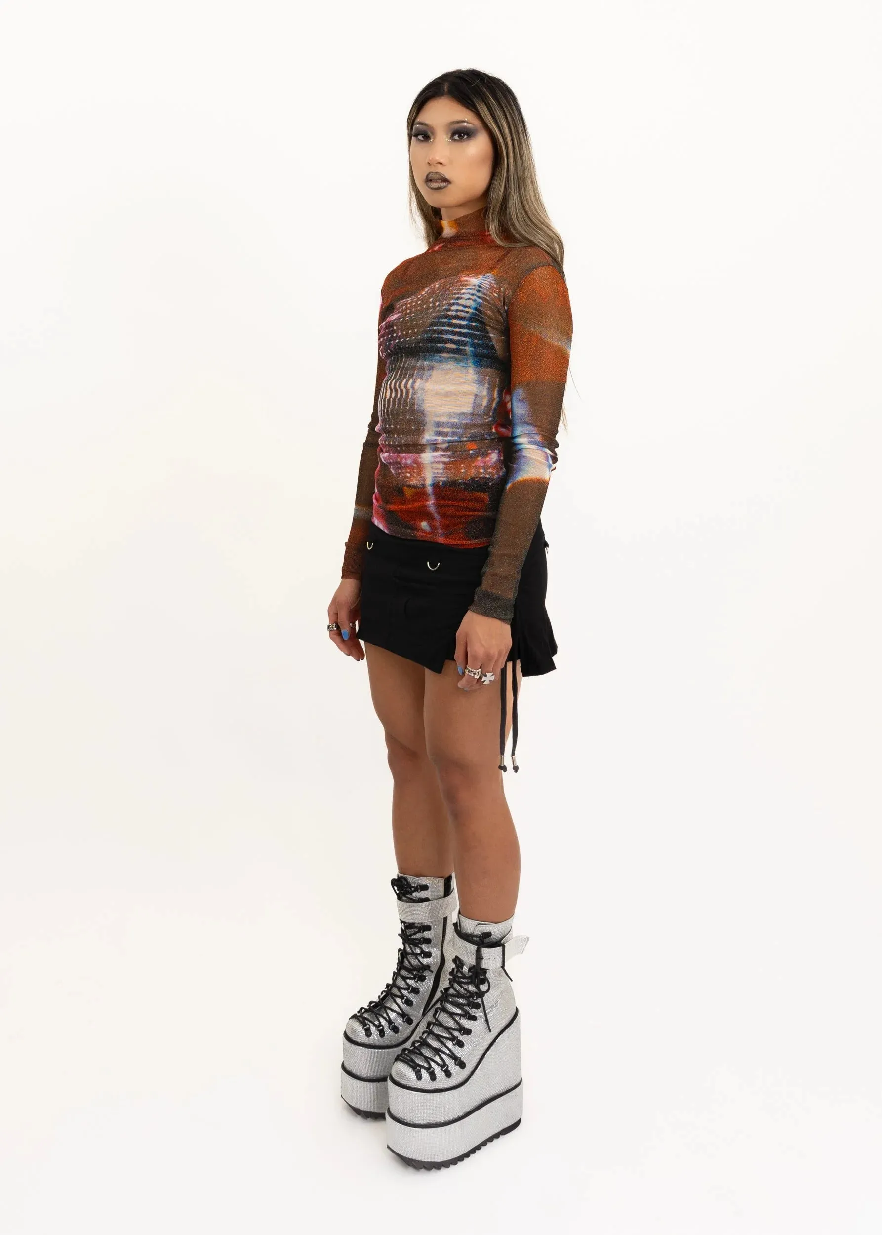 1999 Mirror Ball print silk mesh top *BB exclusive recut*
