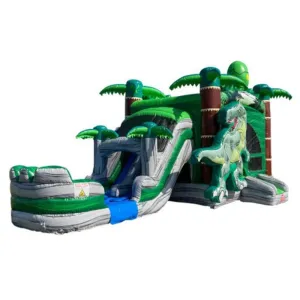 2-Lane T-Rex Bounce House Combo Wet n Dry with Slide