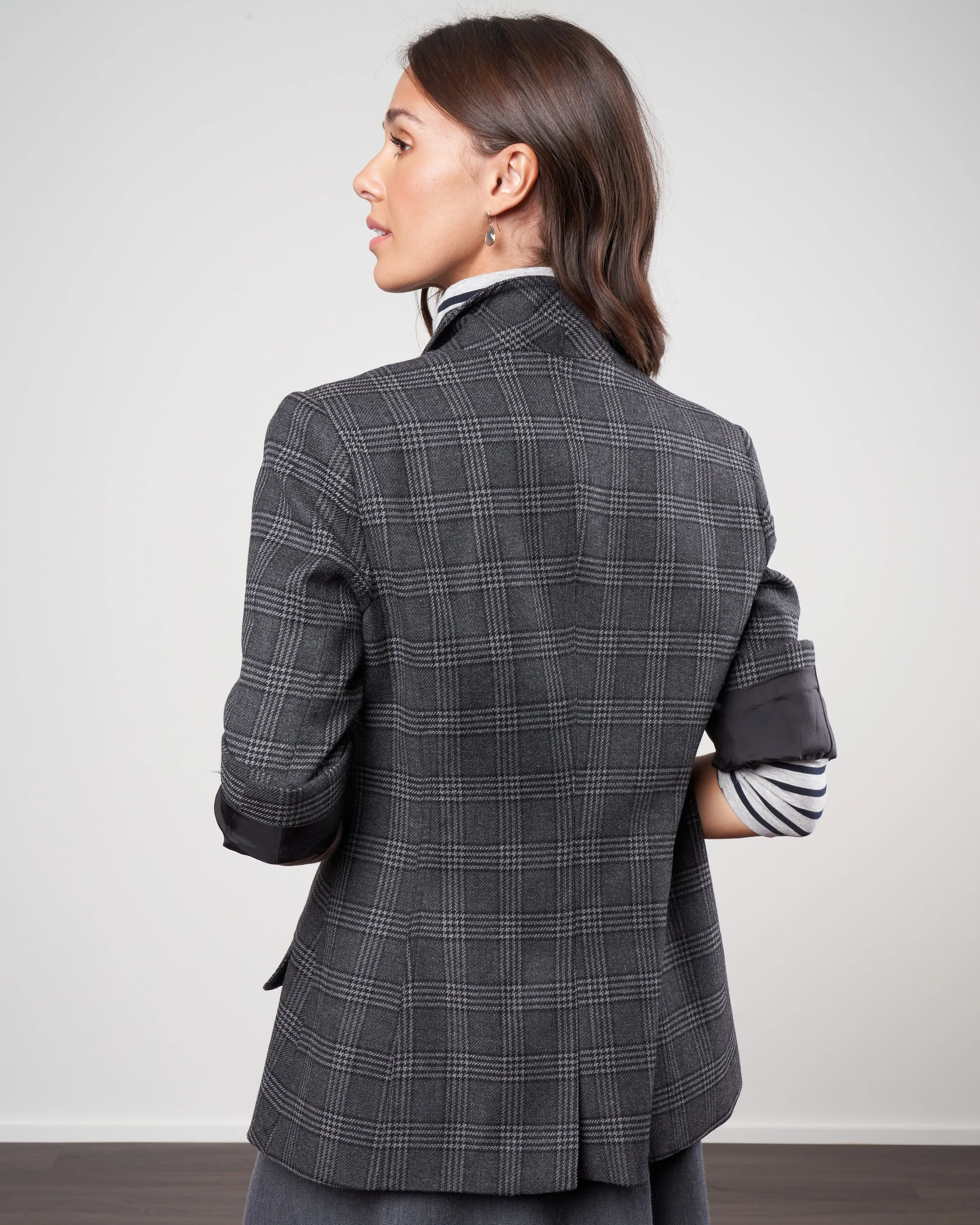 3/4 sleeve blazer - charcoal glen check