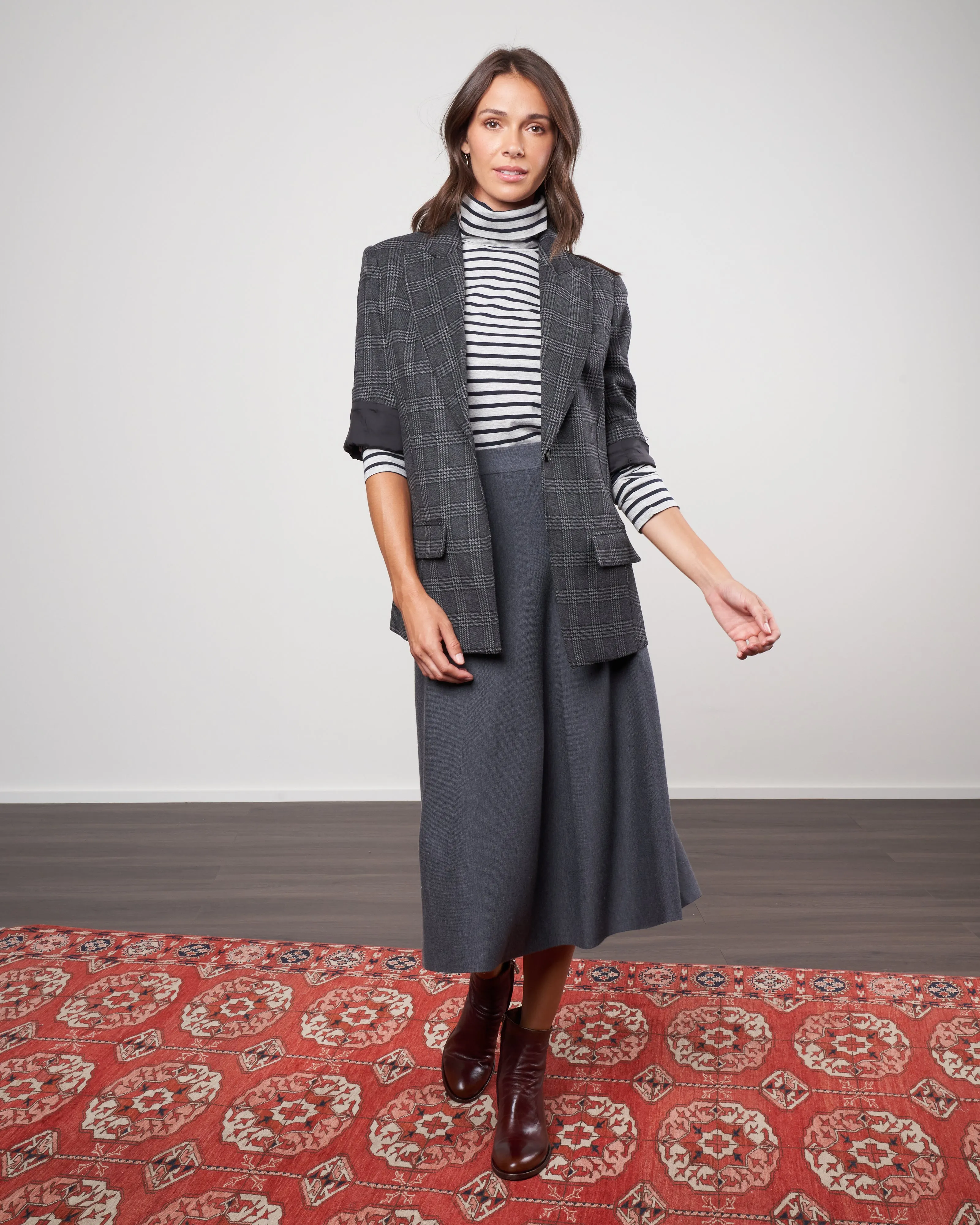 3/4 sleeve blazer - charcoal glen check