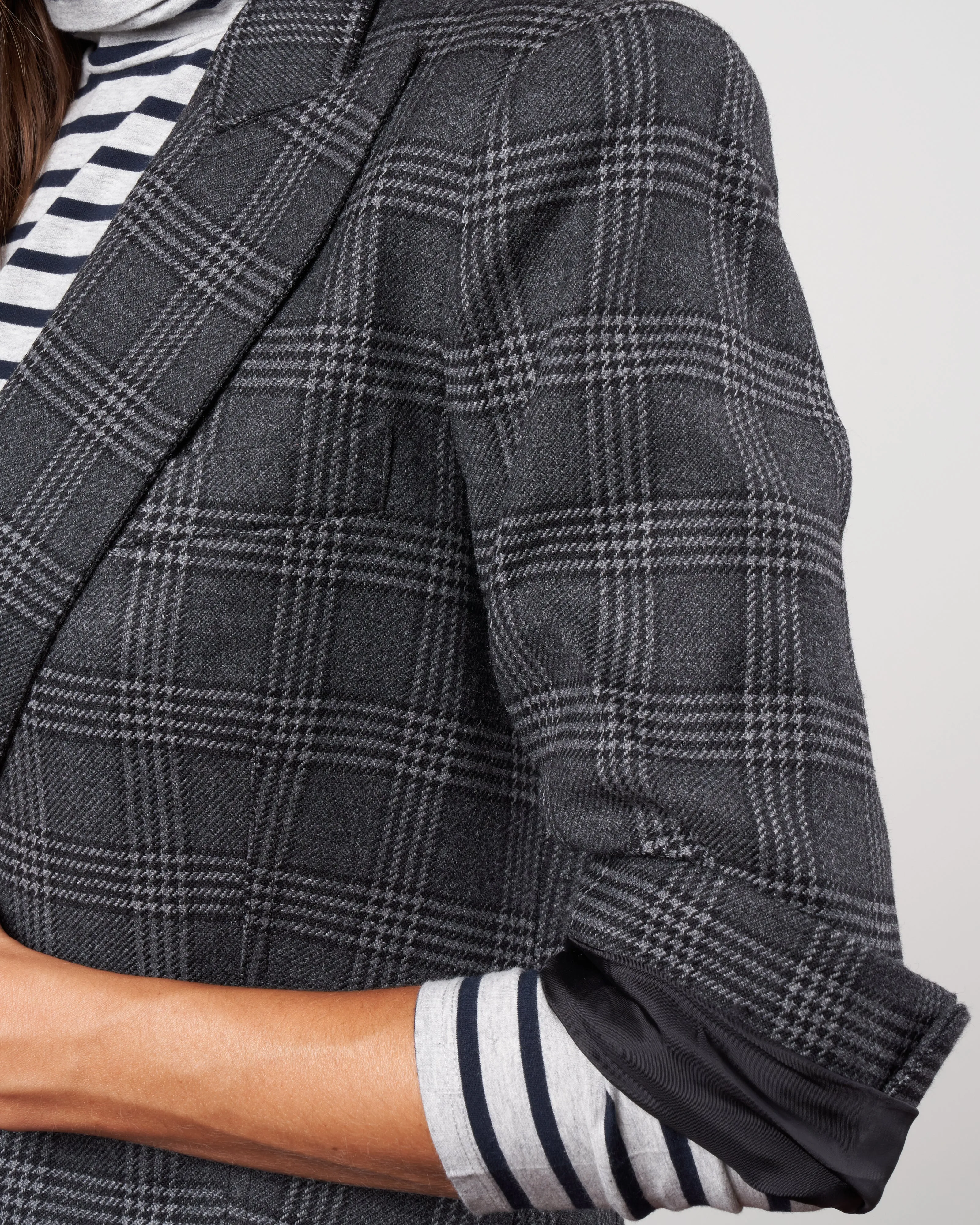 3/4 sleeve blazer - charcoal glen check