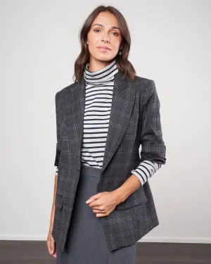 3/4 sleeve blazer - charcoal glen check