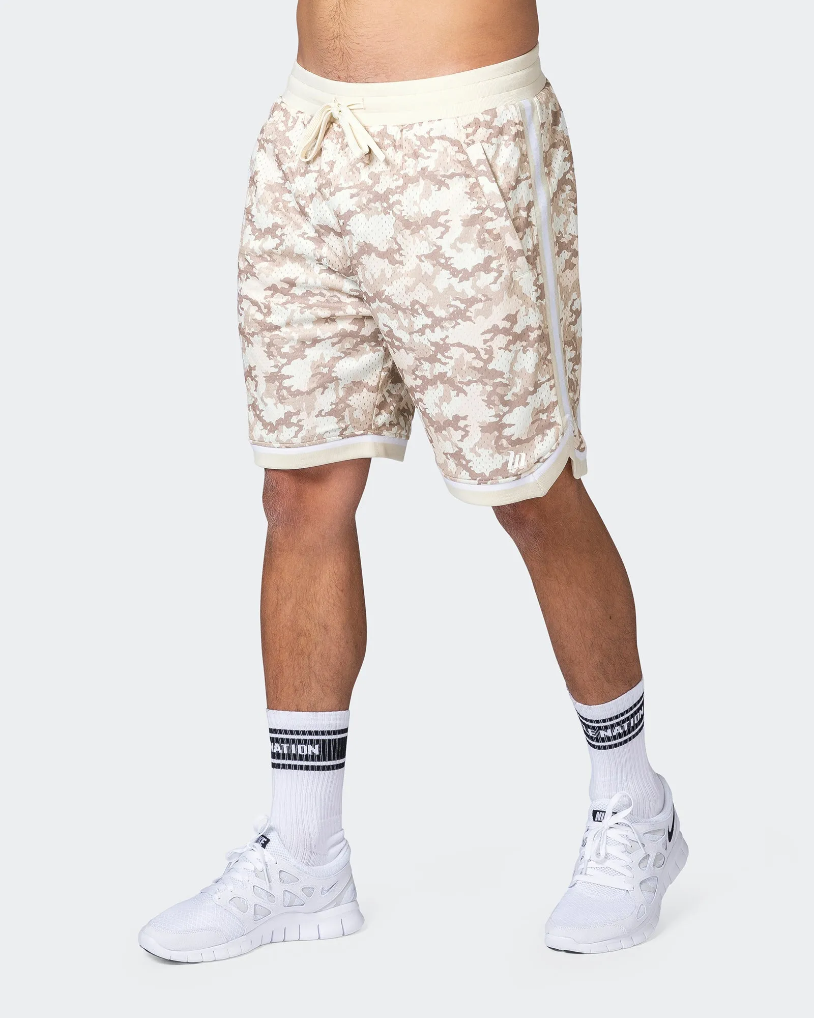 8" Basketball Shorts - Beige Camo Print