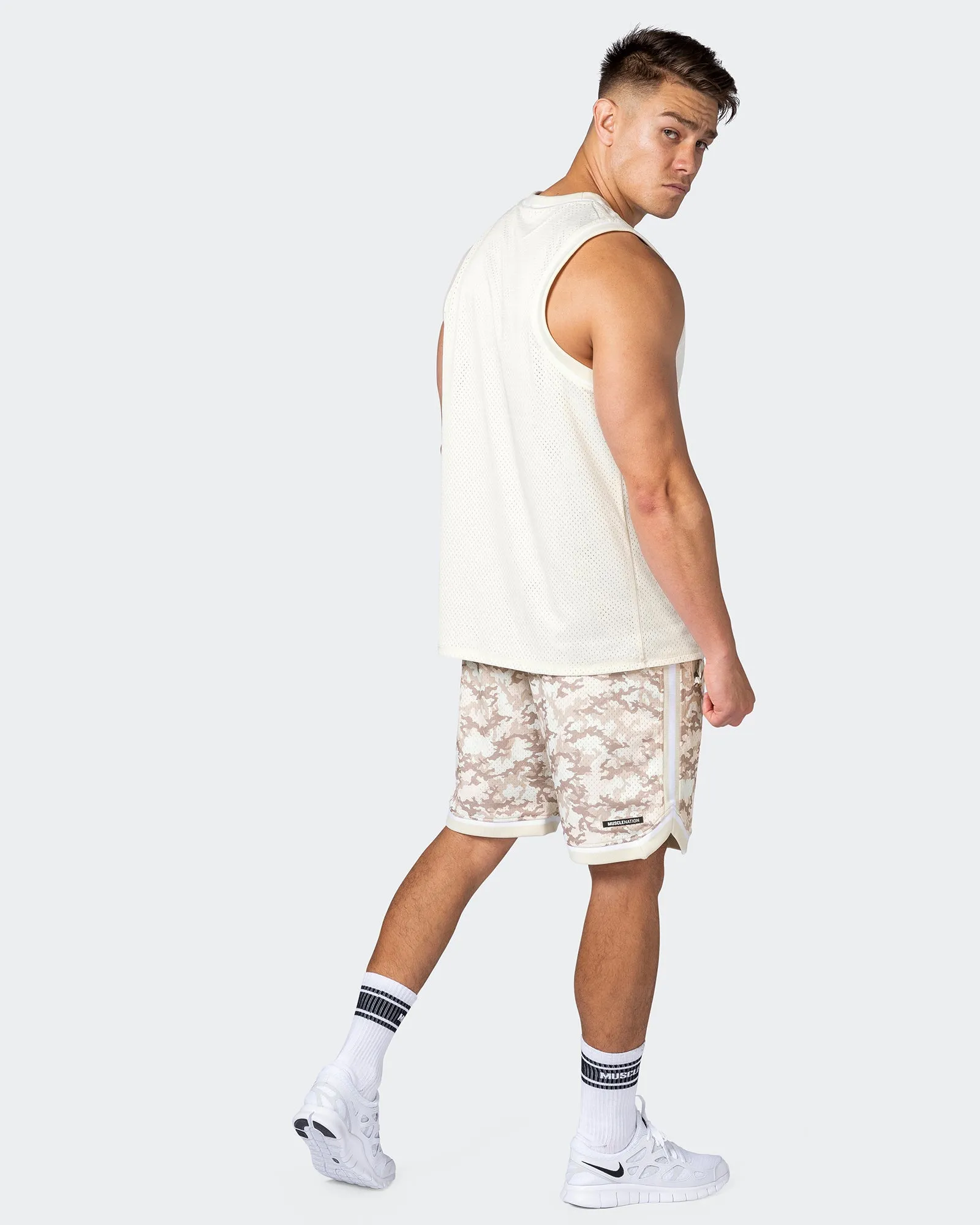 8" Basketball Shorts - Beige Camo Print