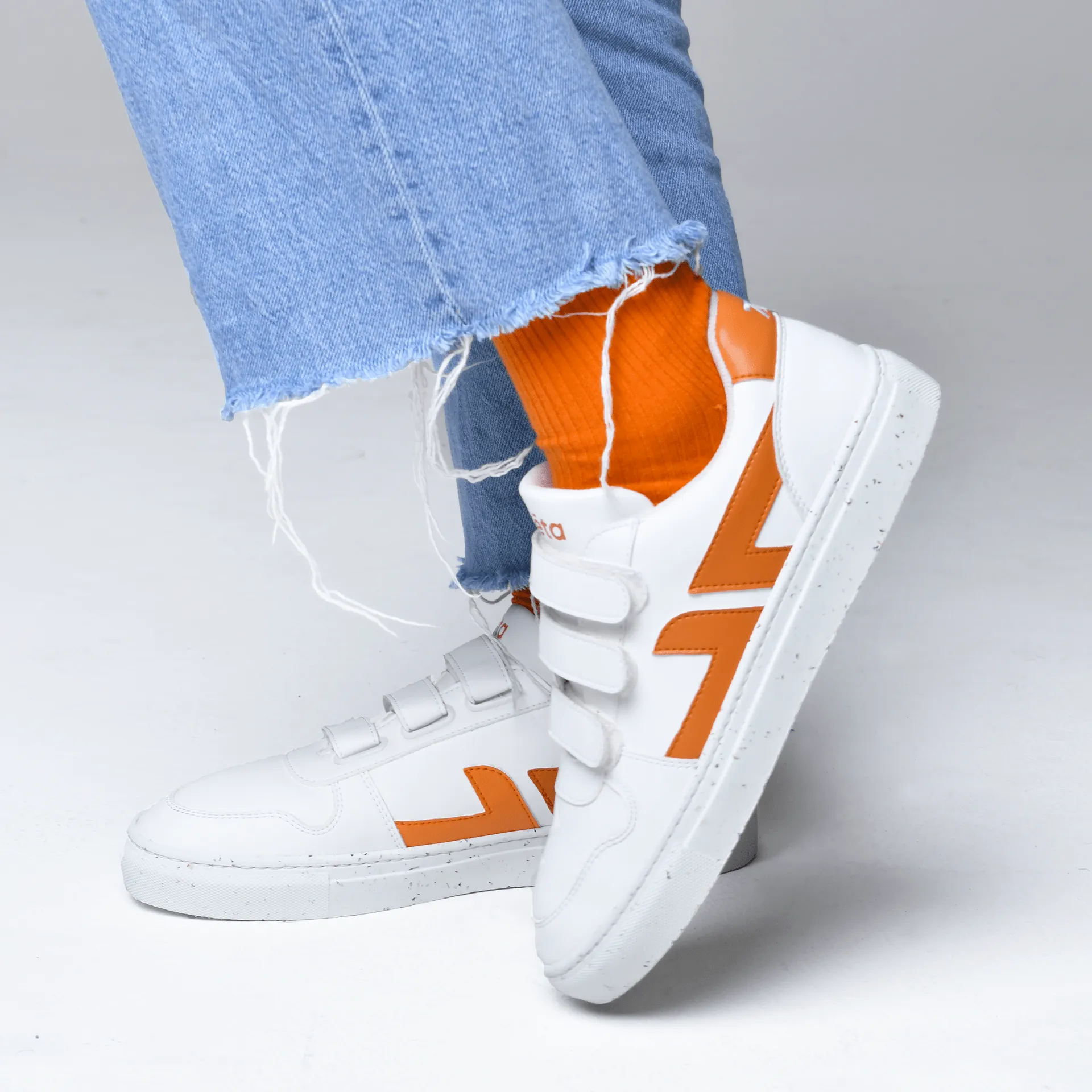 Alpha Unisex Vegan Leather Velcro Sneakers | Orange