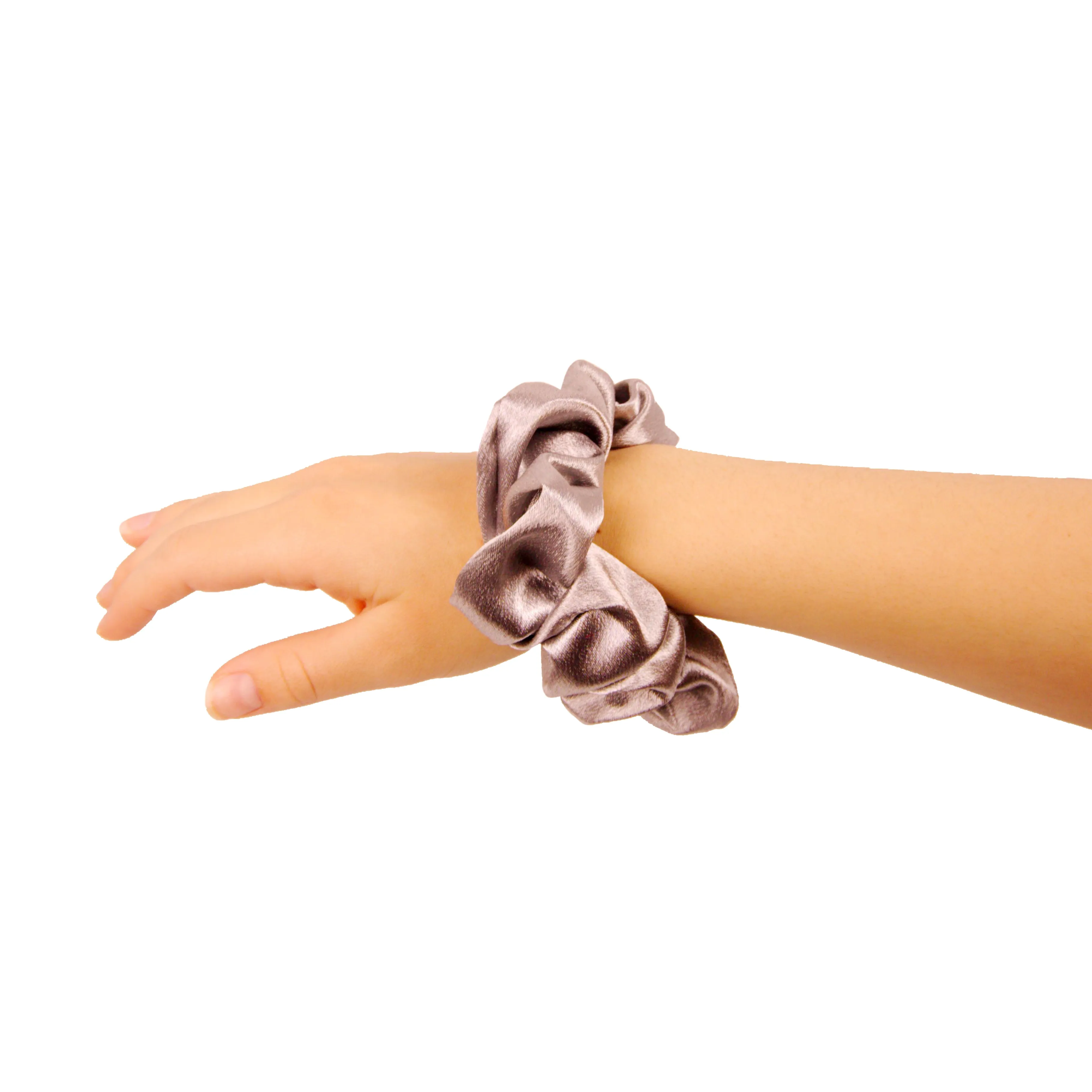 Amelia Beauty Products, Gray Imitation Silk Scrunchies, 4.5in Diameter, Gentle on Hair, Strong Hold, No Snag, No Dents or Creases. 6 Pack