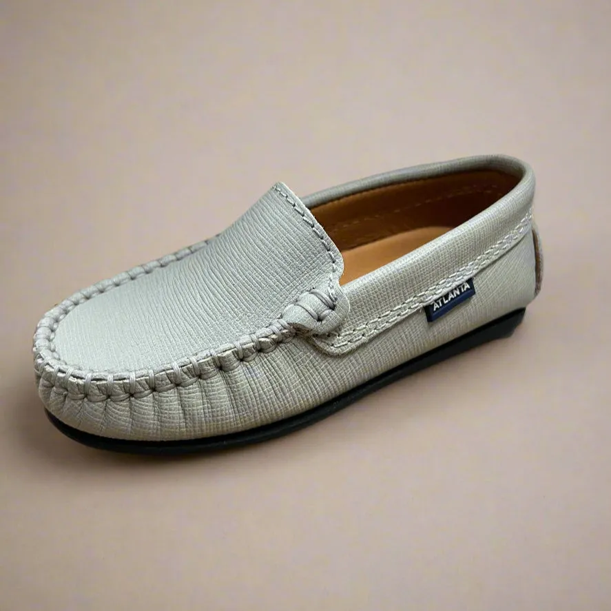 Atlanta Moccasin Boy's and Girl's Originals 015 Plain Vamp Loafers - Grey Stone Safiano