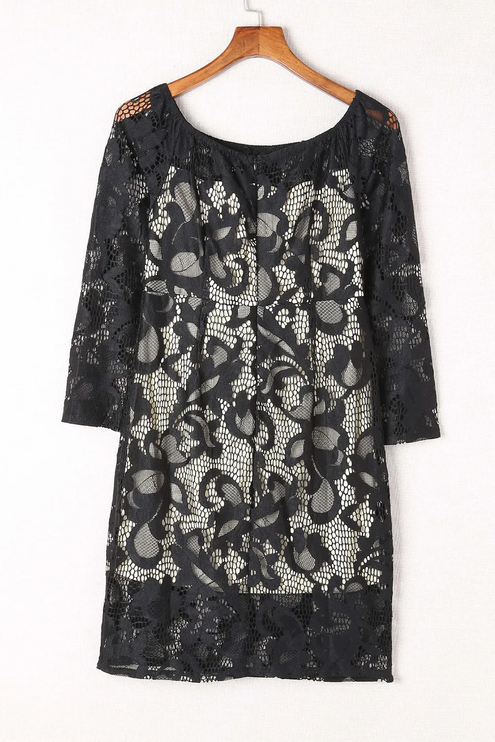 Black Floral Lace Off Shoulder Mini Dress