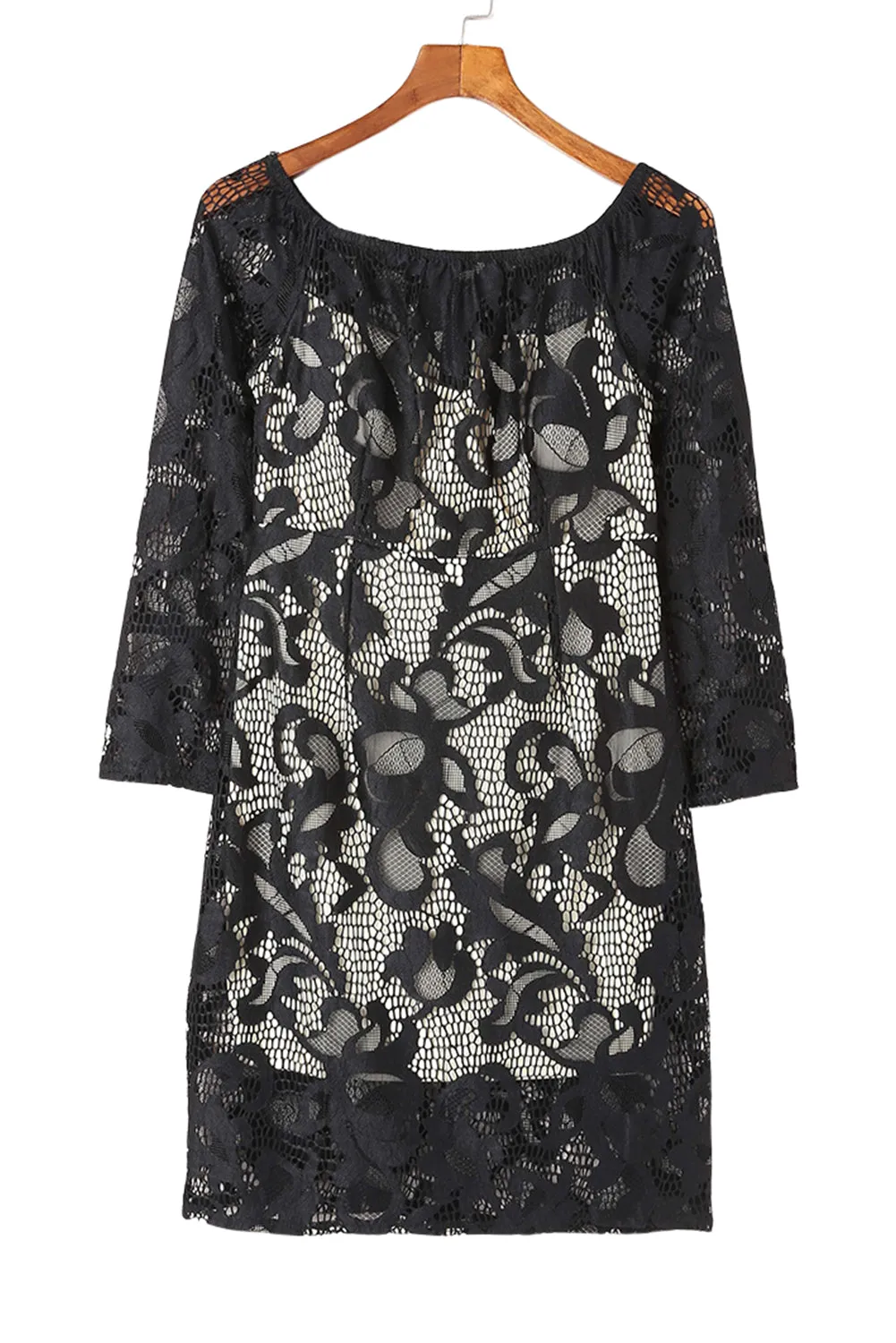 Black Floral Lace Off Shoulder Mini Dress