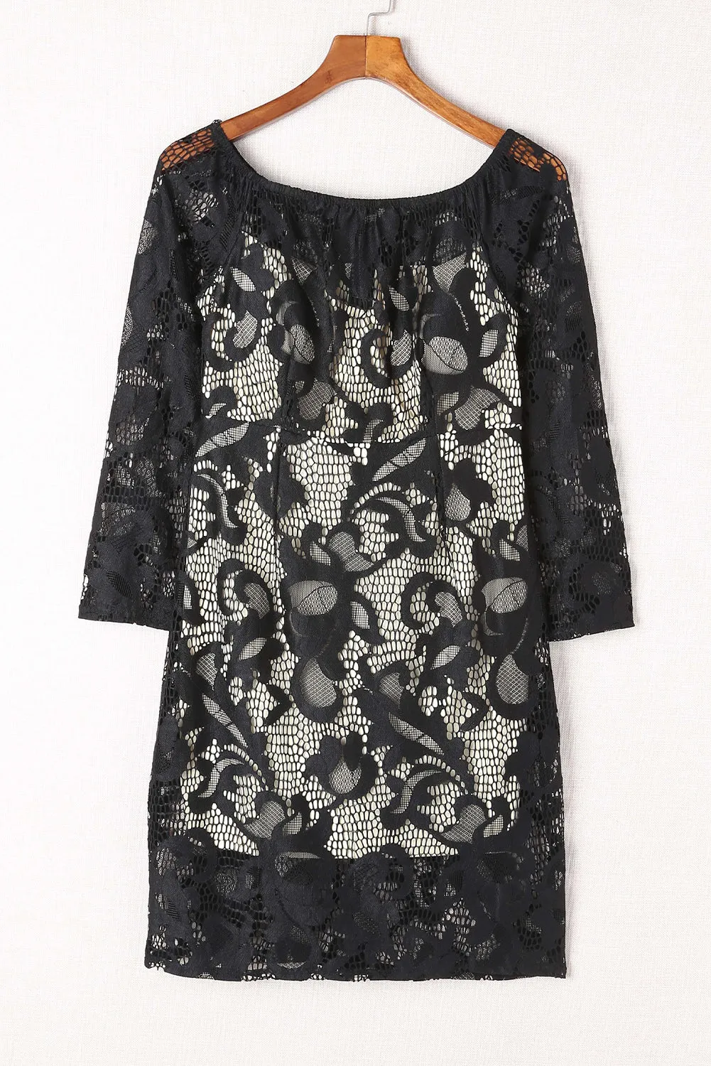 Black Floral Lace Off Shoulder Mini Dress