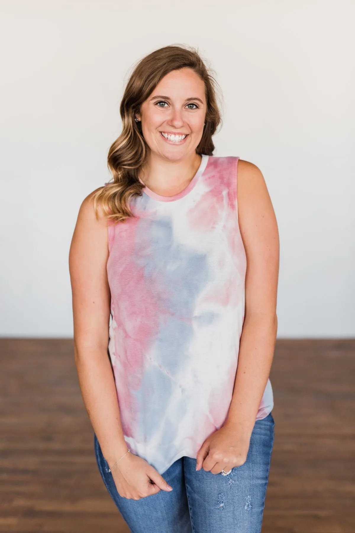 Brighten My Summer Tie Dye Tank Top- Blue, Pink, Ivory