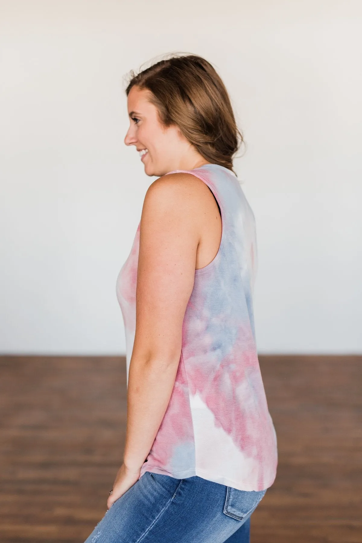 Brighten My Summer Tie Dye Tank Top- Blue, Pink, Ivory