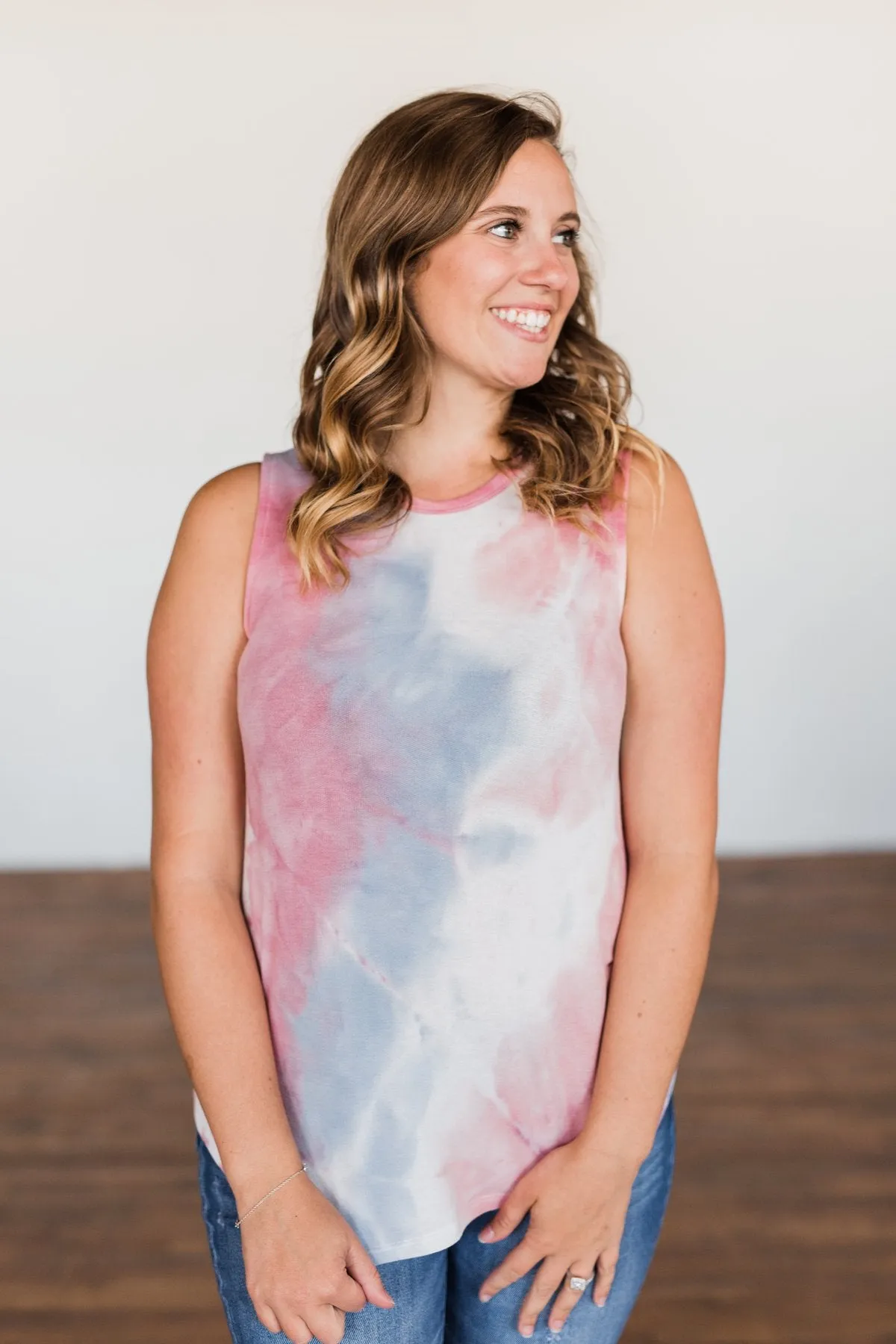 Brighten My Summer Tie Dye Tank Top- Blue, Pink, Ivory