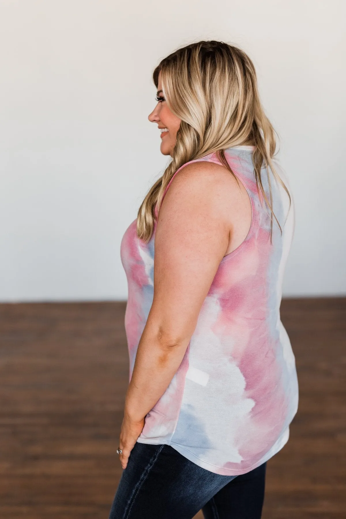 Brighten My Summer Tie Dye Tank Top- Blue, Pink, Ivory