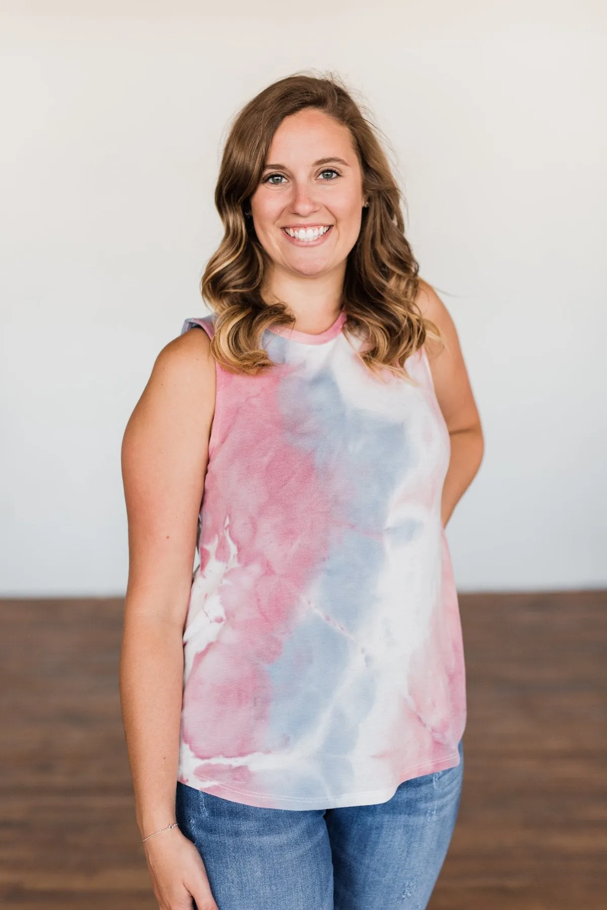 Brighten My Summer Tie Dye Tank Top- Blue, Pink, Ivory