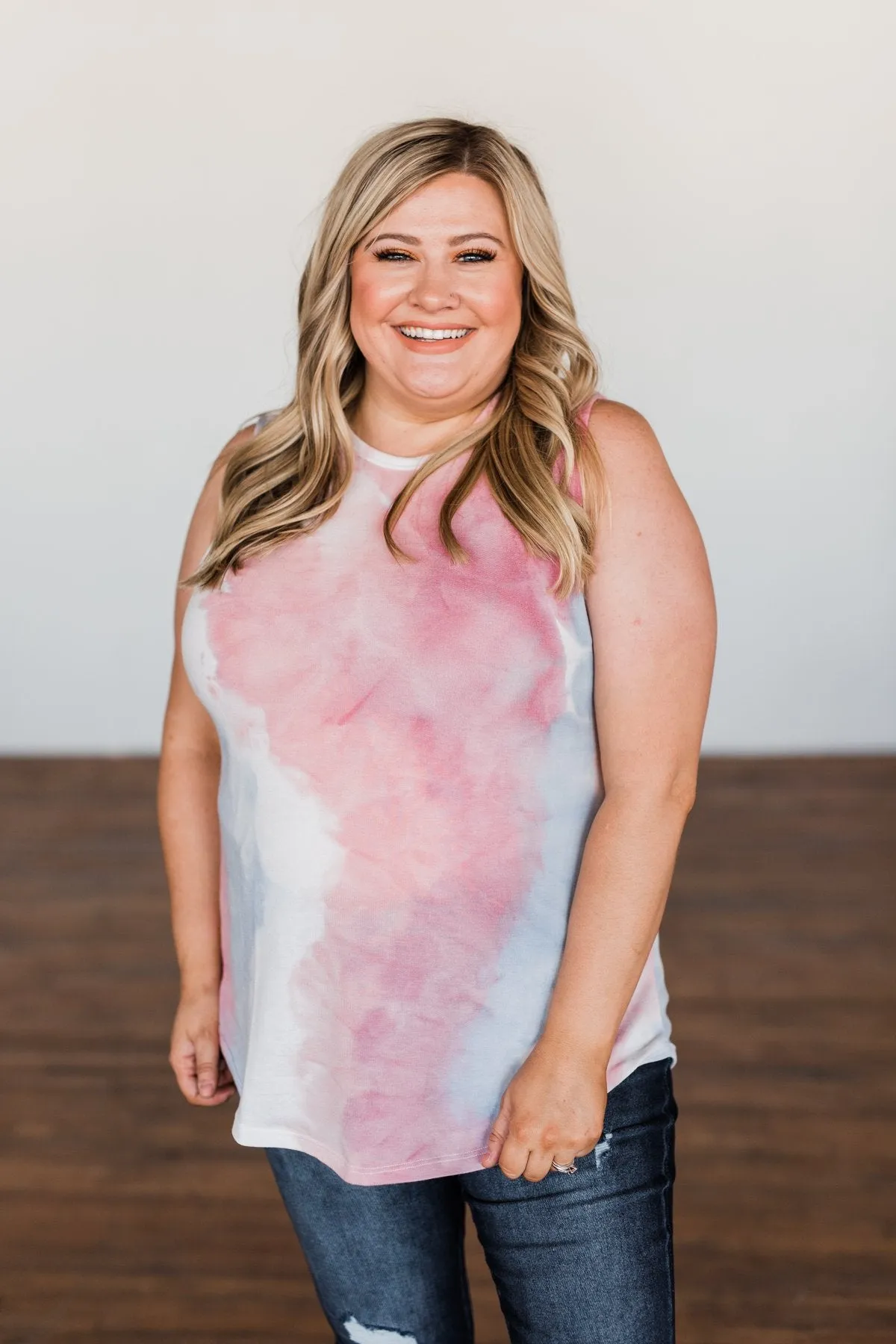Brighten My Summer Tie Dye Tank Top- Blue, Pink, Ivory