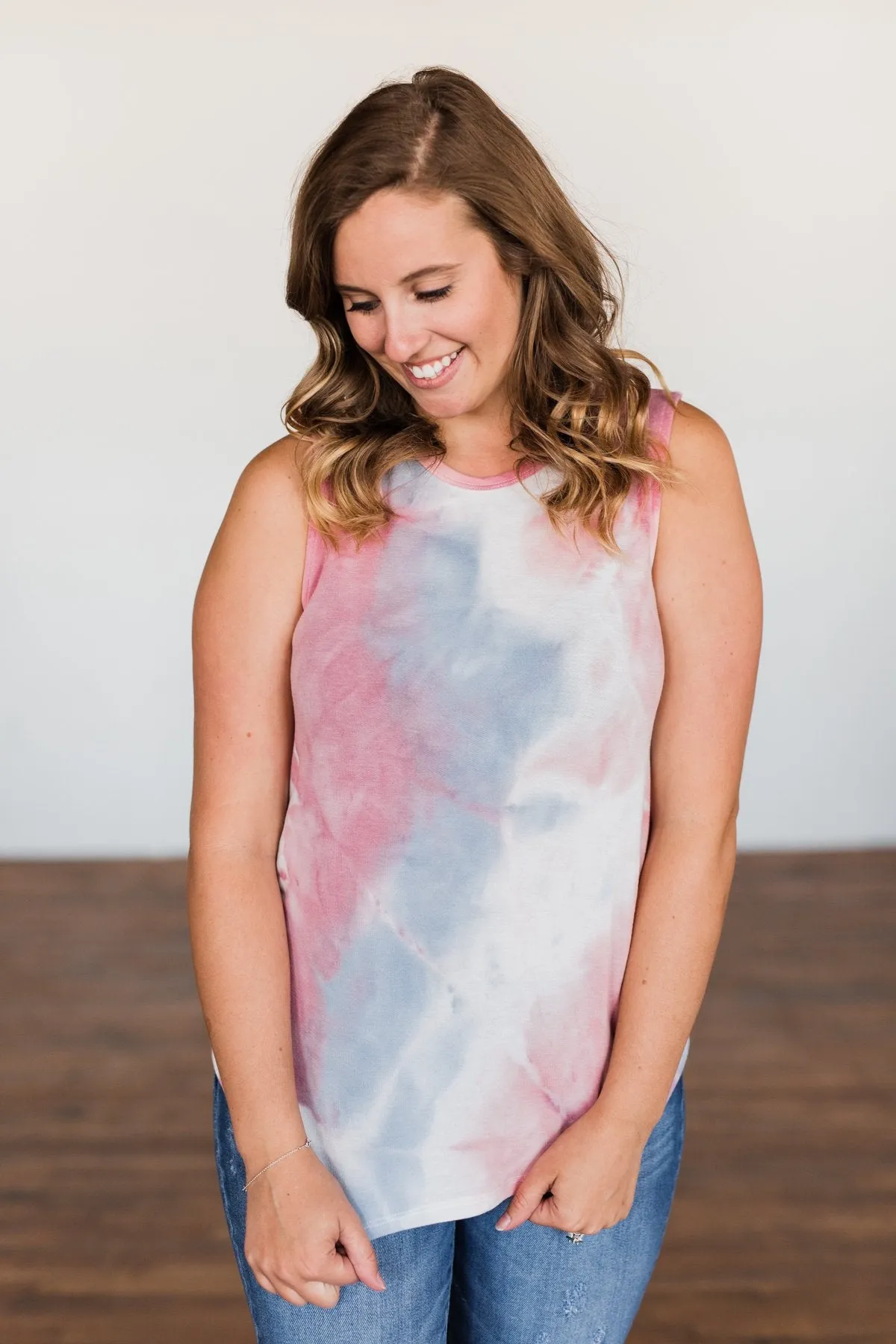 Brighten My Summer Tie Dye Tank Top- Blue, Pink, Ivory