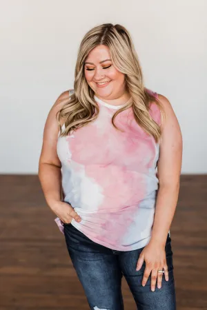 Brighten My Summer Tie Dye Tank Top- Blue, Pink, Ivory