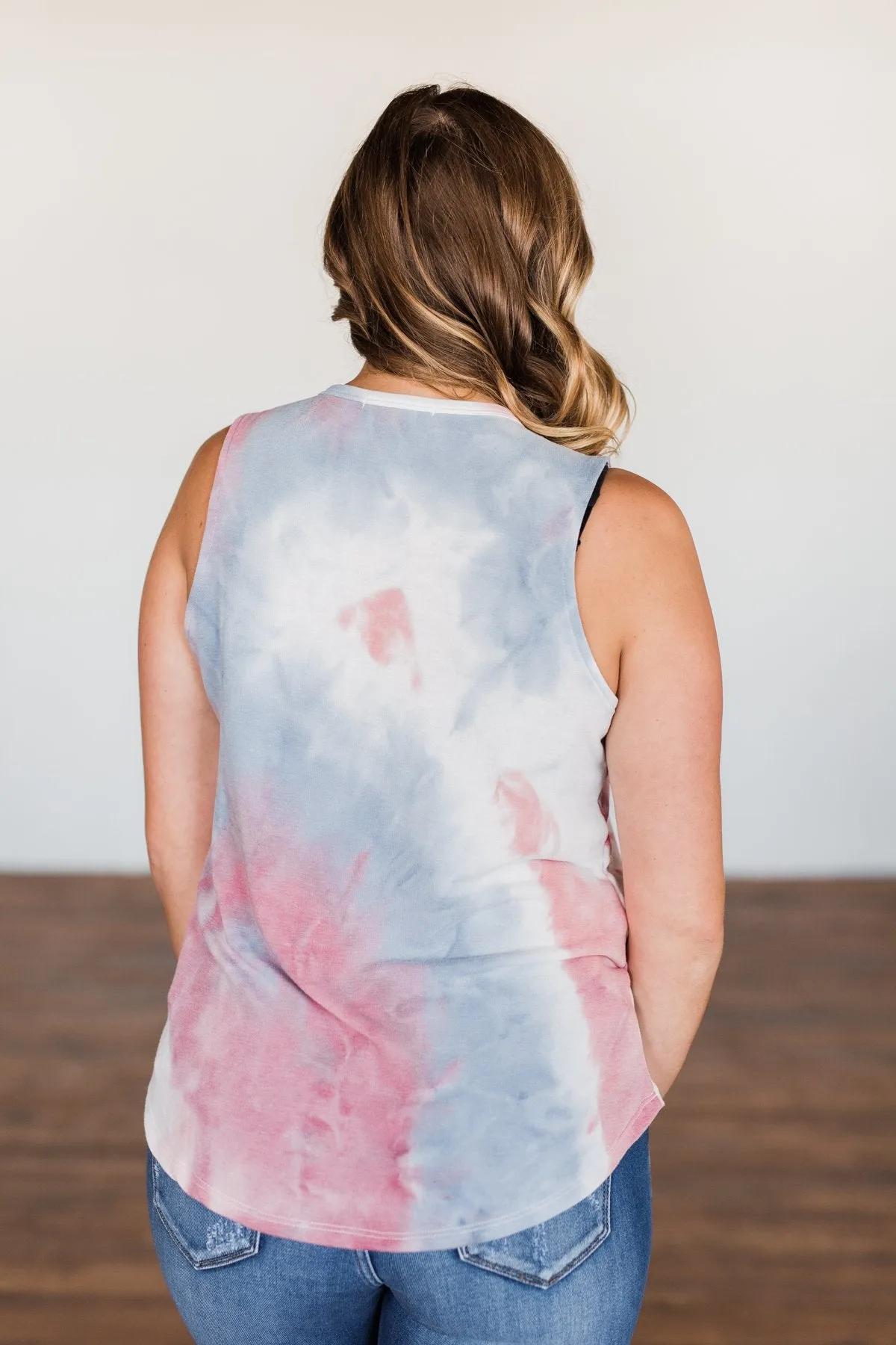 Brighten My Summer Tie Dye Tank Top- Blue, Pink, Ivory