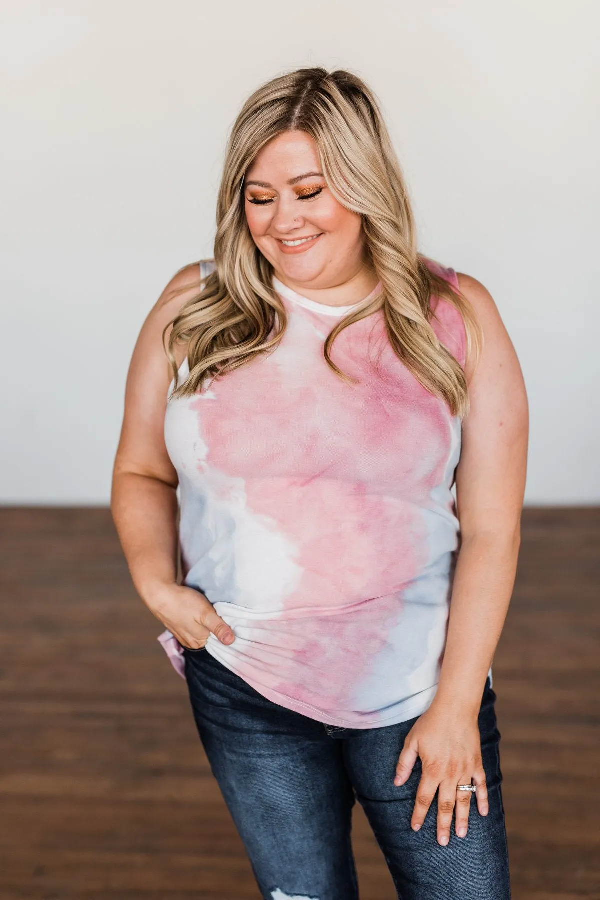 Brighten My Summer Tie Dye Tank Top- Blue, Pink, Ivory