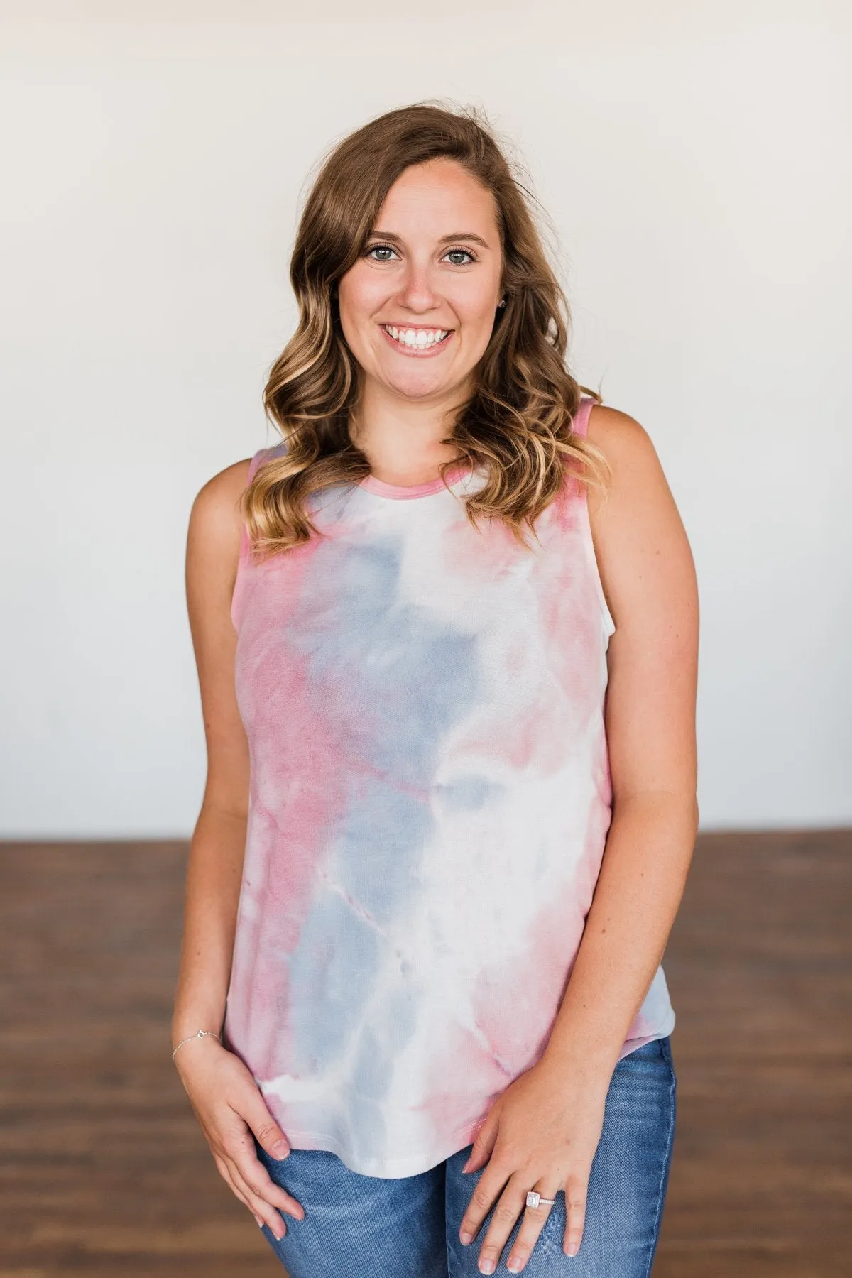 Brighten My Summer Tie Dye Tank Top- Blue, Pink, Ivory
