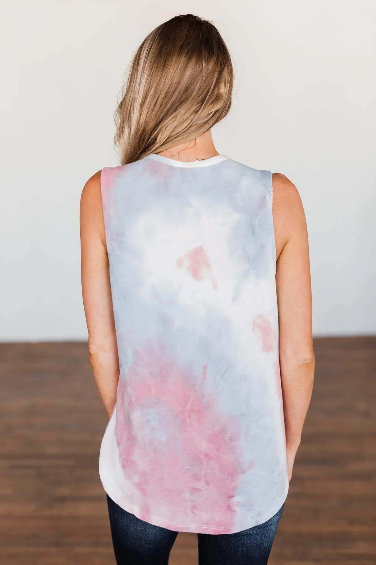 Brighten My Summer Tie Dye Tank Top- Blue, Pink, Ivory