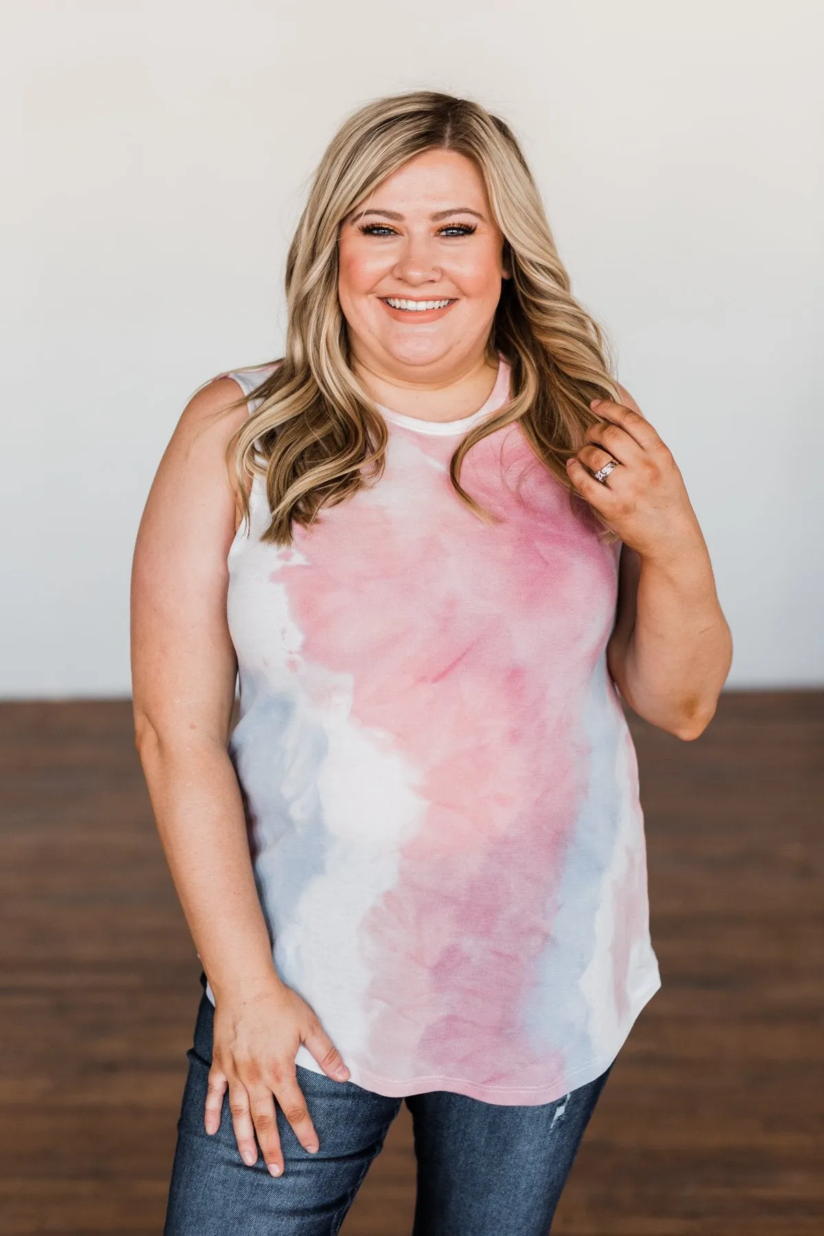 Brighten My Summer Tie Dye Tank Top- Blue, Pink, Ivory