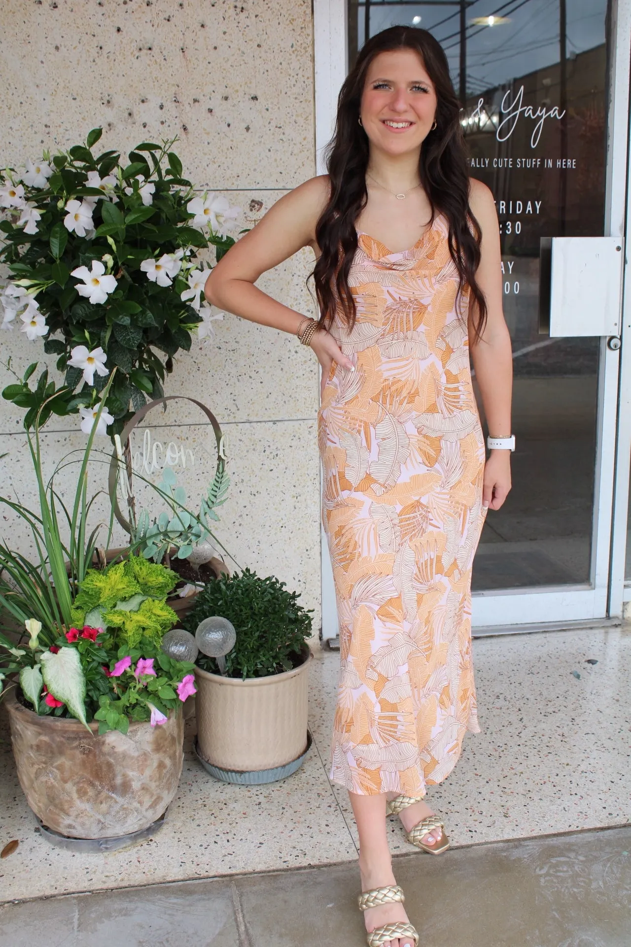 Bristol Palm Leaf Slip Dress