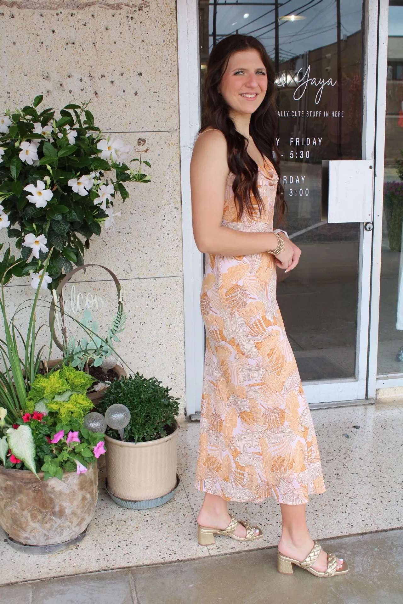 Bristol Palm Leaf Slip Dress