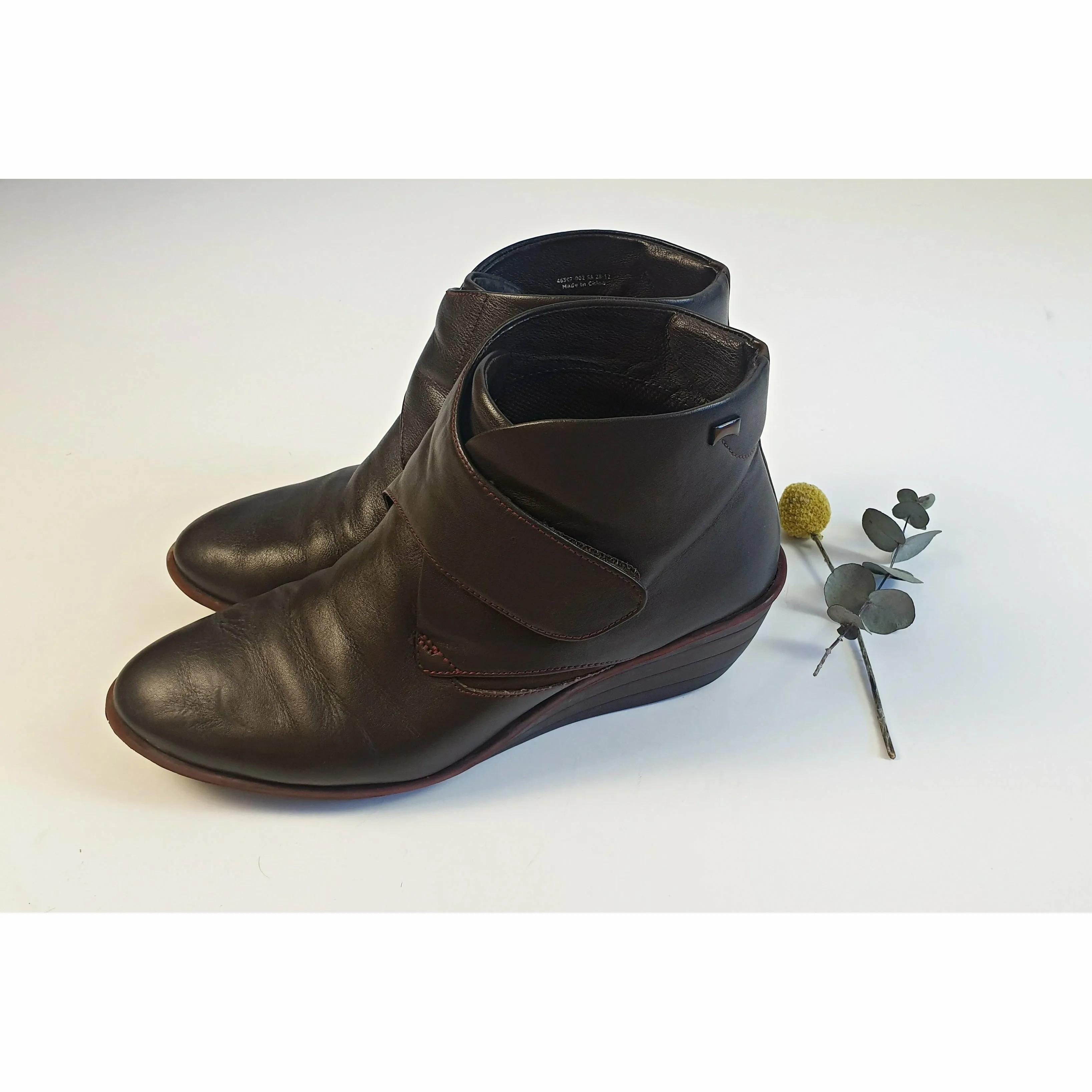 Camper pre-loved brown leather wedge heel boots size 40