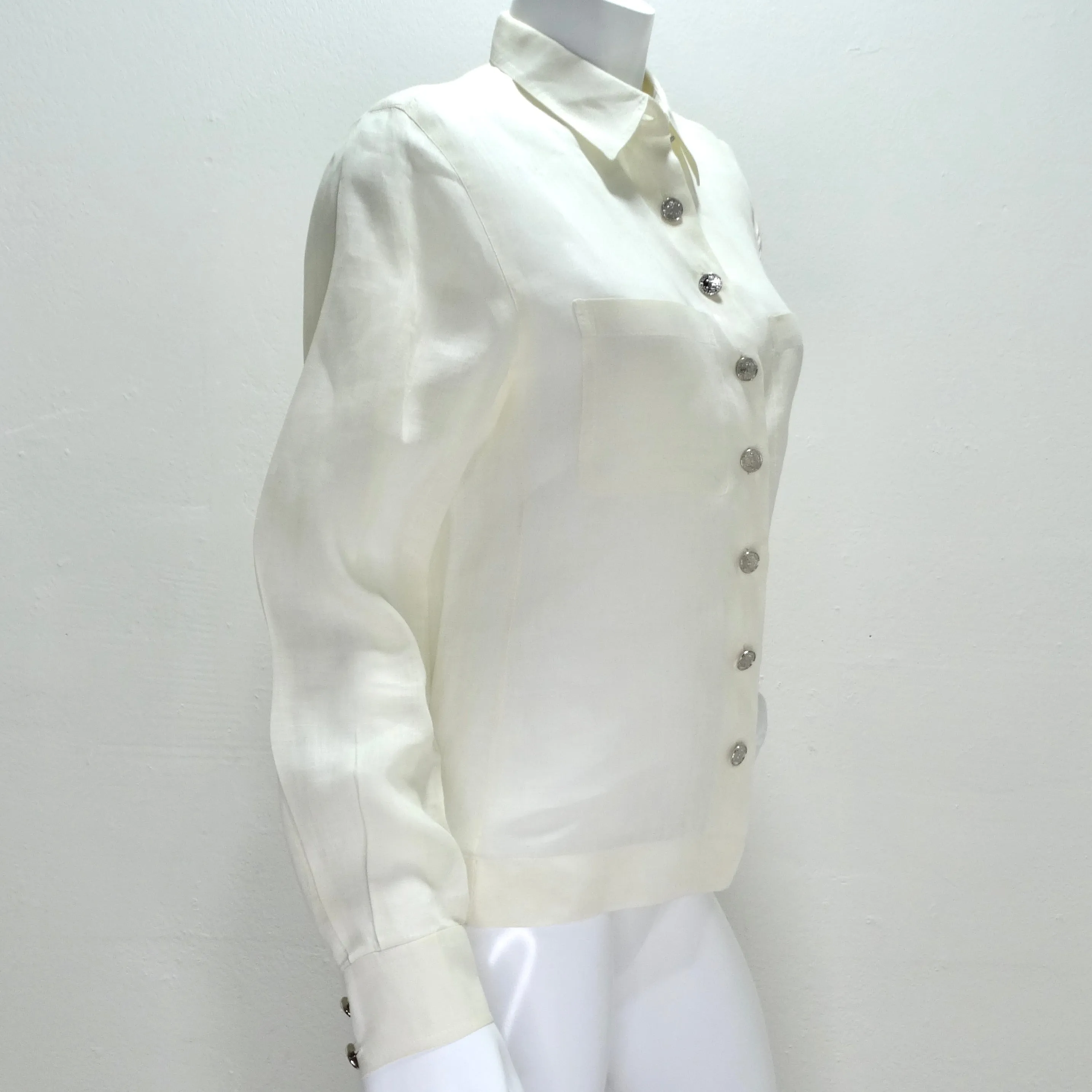 Chanel 90s White Linen Button Down Shirt