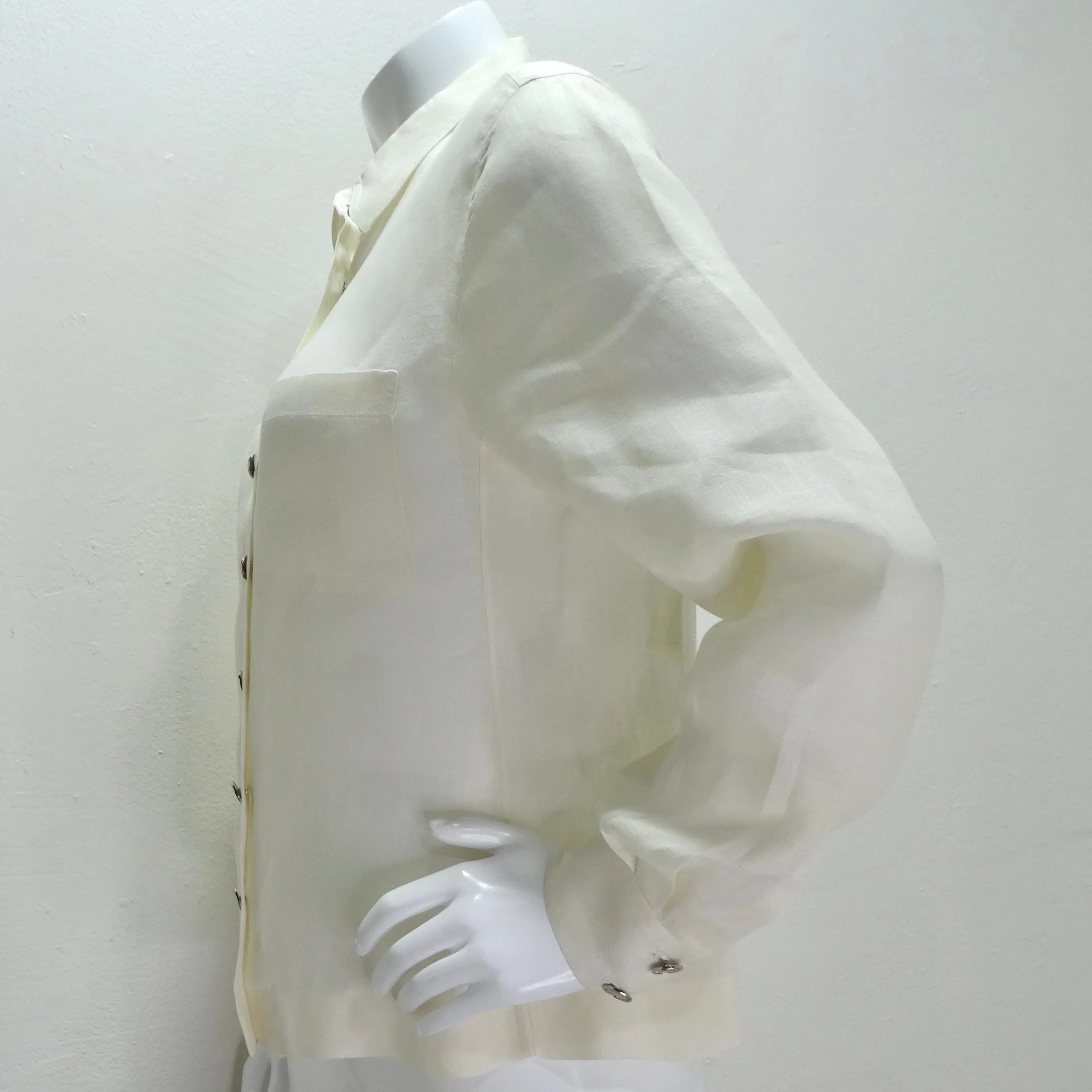 Chanel 90s White Linen Button Down Shirt