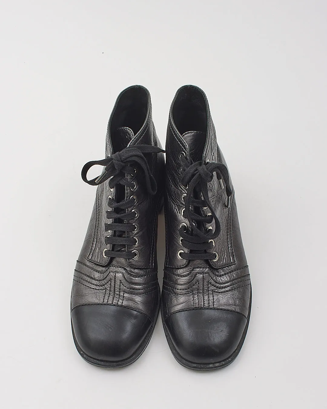 Chanel Black Metallic Leather Lace Boots - 41