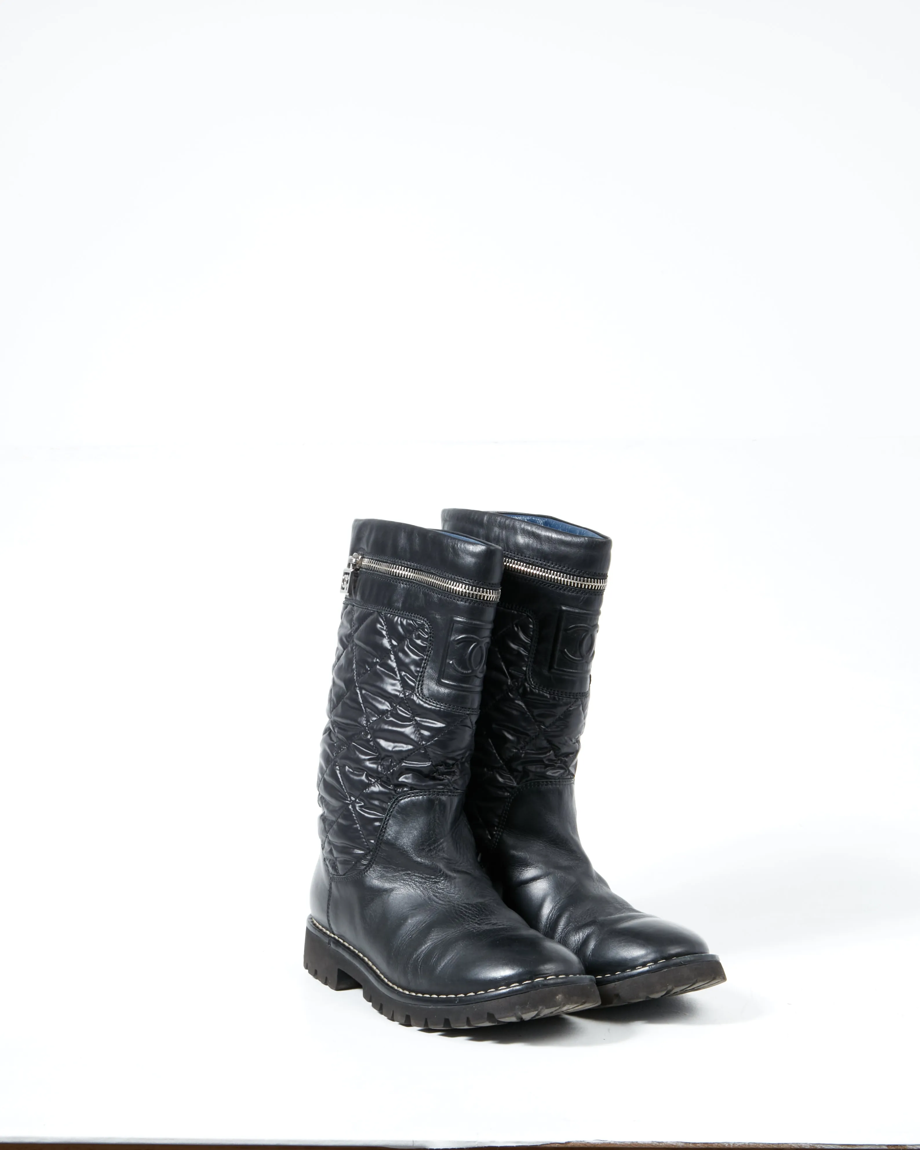 Chanel Black Nylon/Leather Coco Cocoon Boots - 38