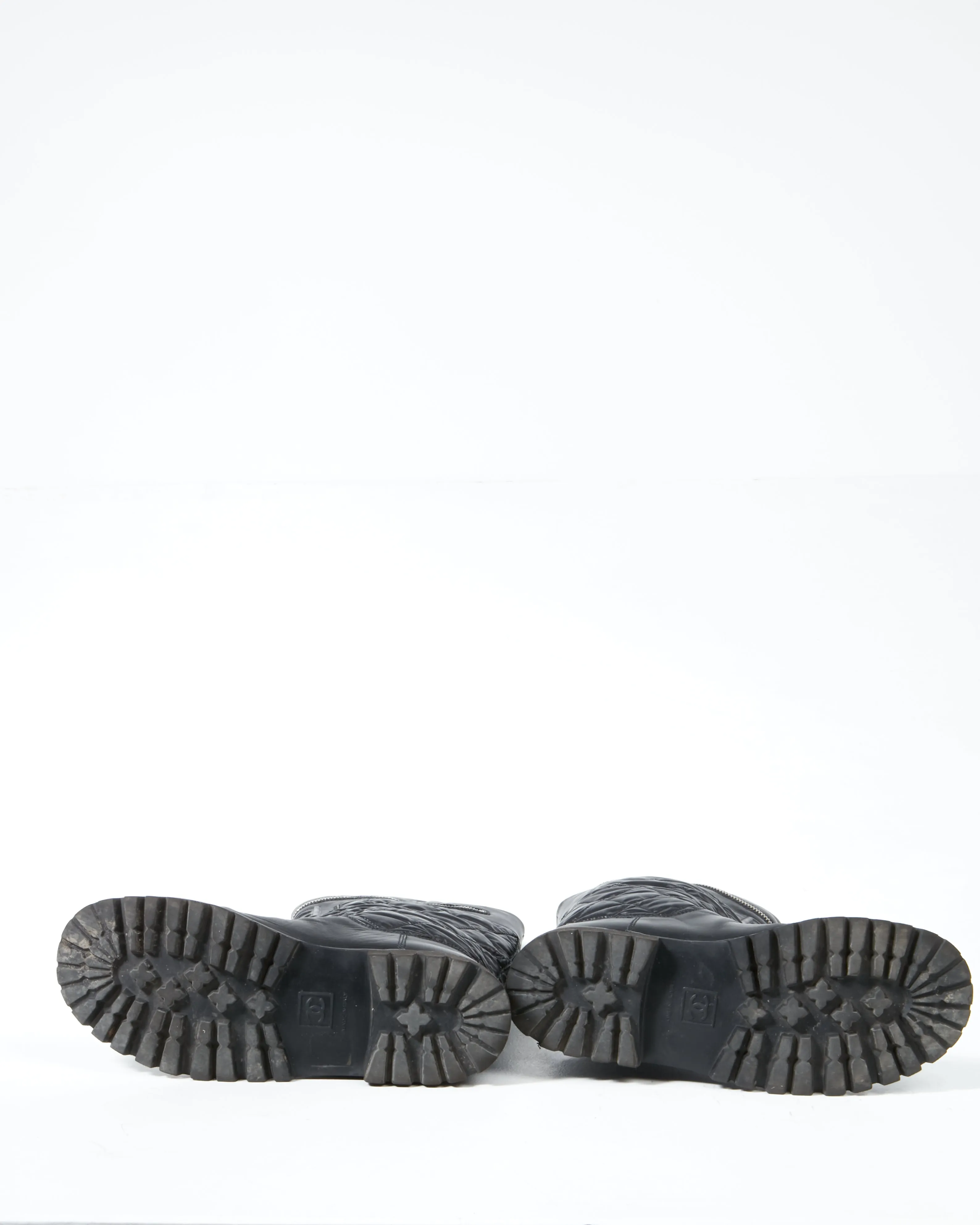 Chanel Black Nylon/Leather Coco Cocoon Boots - 38