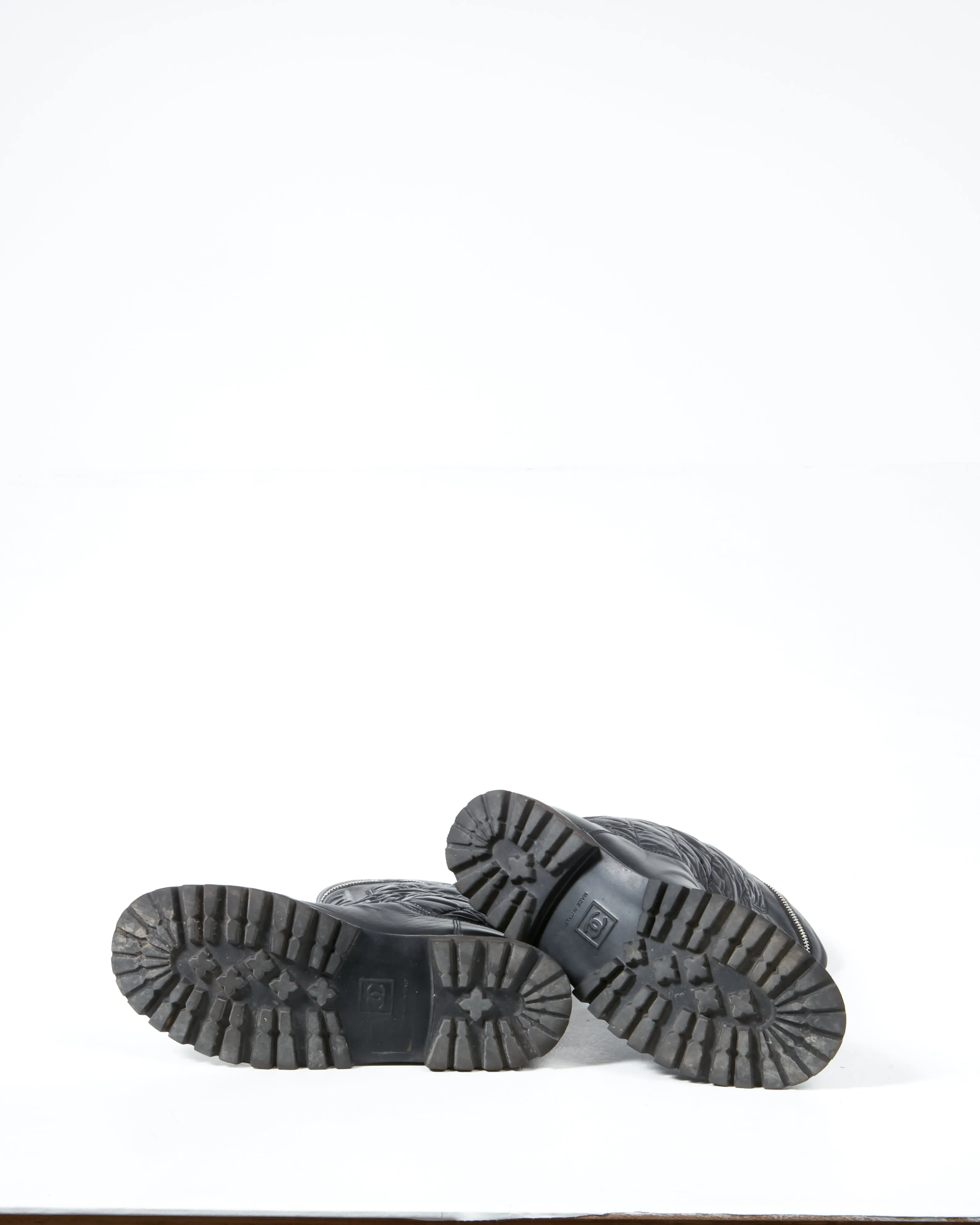 Chanel Black Nylon/Leather Coco Cocoon Boots - 38