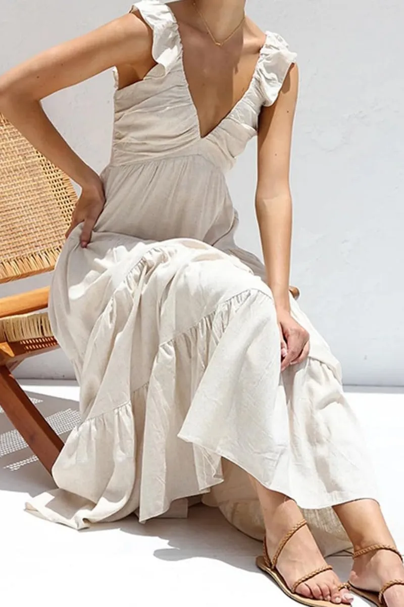 Chouyatou Women's Summer Spaghetti Strap Maxi Dress Sexy V-Neck Shirred Tiered Tunic Beach Dress