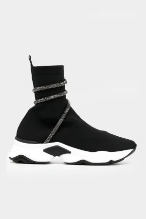 Cleo Crystal Wrap Sock Sneakers in Black