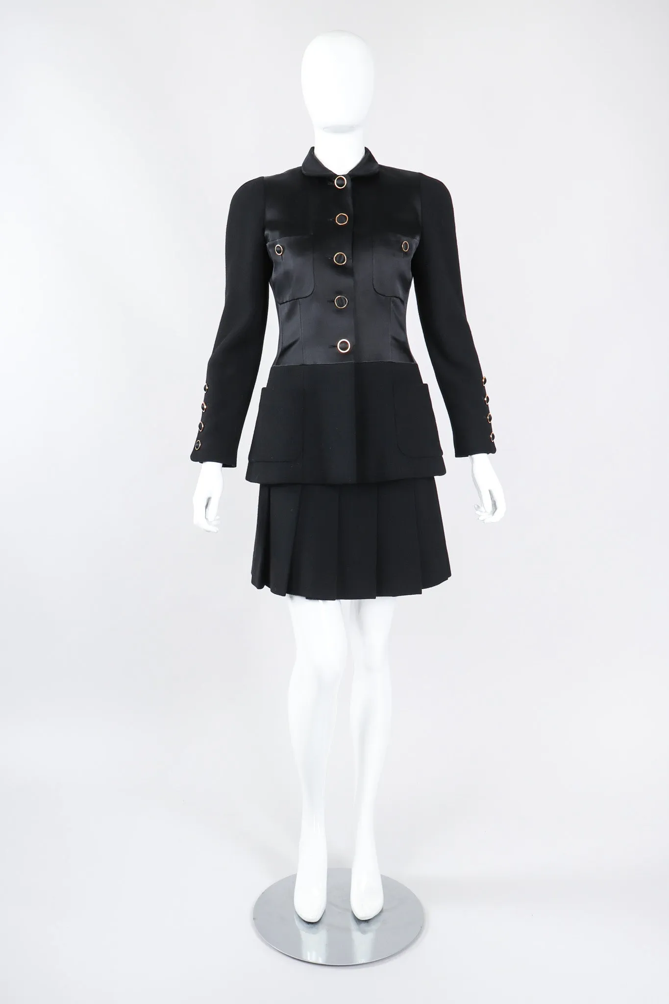 Contrast Jacket & Pleated Skirt Set