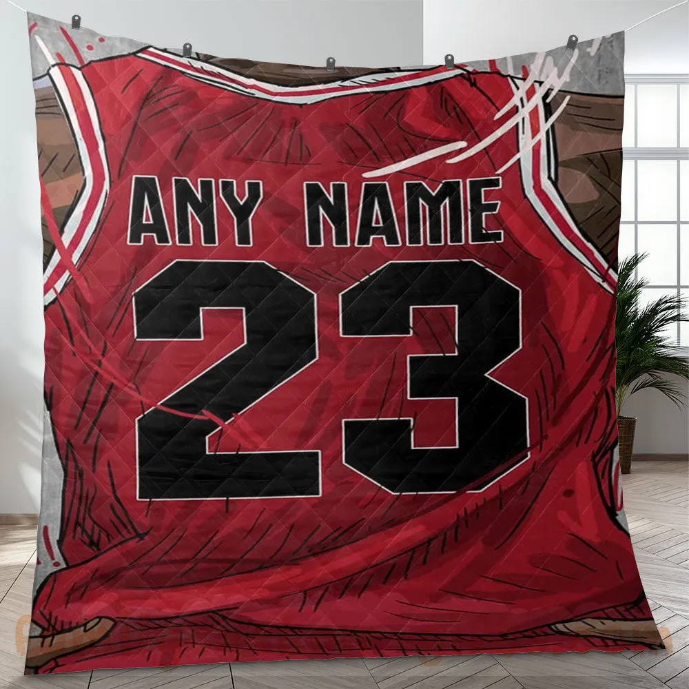Custom Premium Quilt Blanket Chicago Jersey Basketball Personalized Quilt Gifts for Her & Him