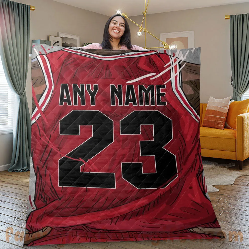 Custom Premium Quilt Blanket Chicago Jersey Basketball Personalized Quilt Gifts for Her & Him