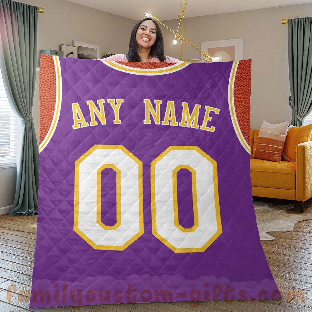 Custom Premium Quilt Blanket Los Angeles Jersey Basketball Personalized Quilt Gifts for Her & Him