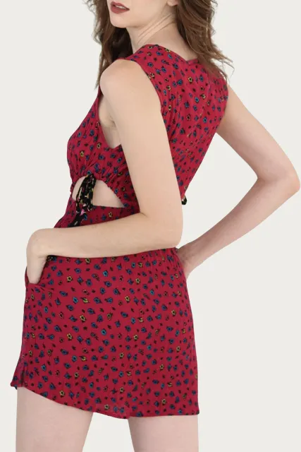 CUTOUT FLORAL-PRINT GAUZE MINI DRESS
