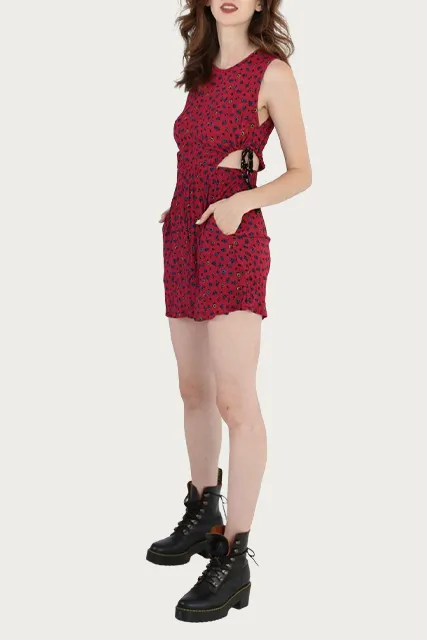 CUTOUT FLORAL-PRINT GAUZE MINI DRESS