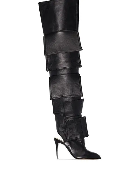 Dark Blue Leather Packet Designer Women Over Knee Boots