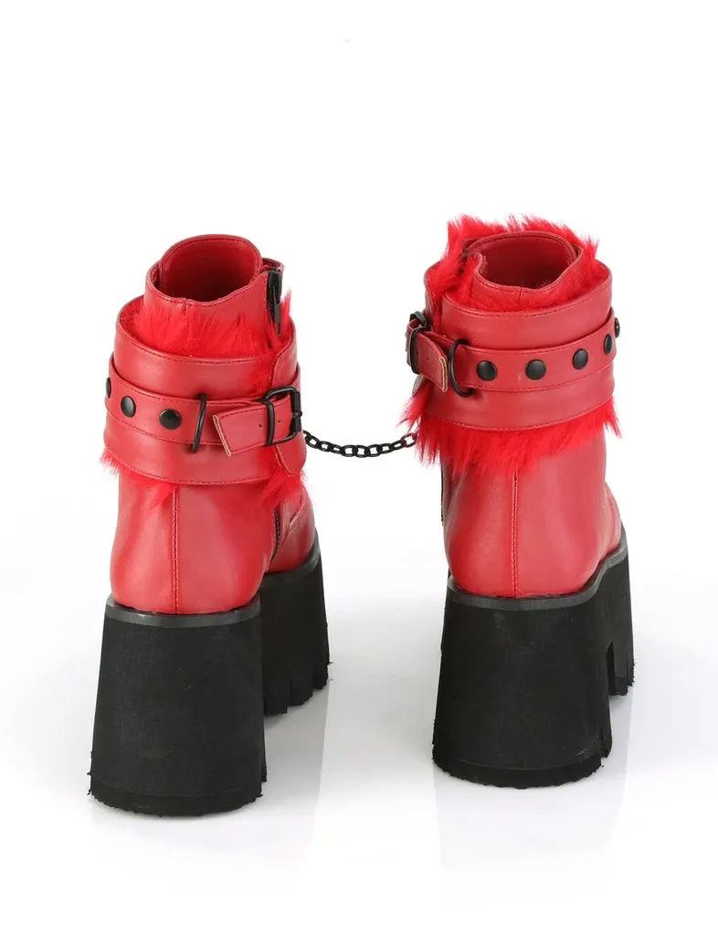 DEMONIA ASHES-57 BOOTS - RED VEGAN LEATHER ✰ PRE ORDER ✰