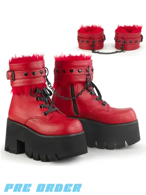 DEMONIA ASHES-57 BOOTS - RED VEGAN LEATHER ✰ PRE ORDER ✰