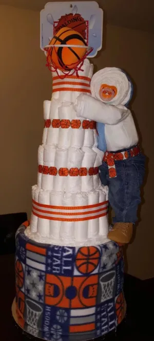 Diaper Cake - Basketball theme (with Hanging Baby)